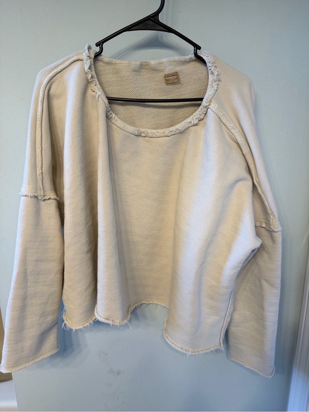 Free People Cream Raw-Edge Boxy Sweatshirt